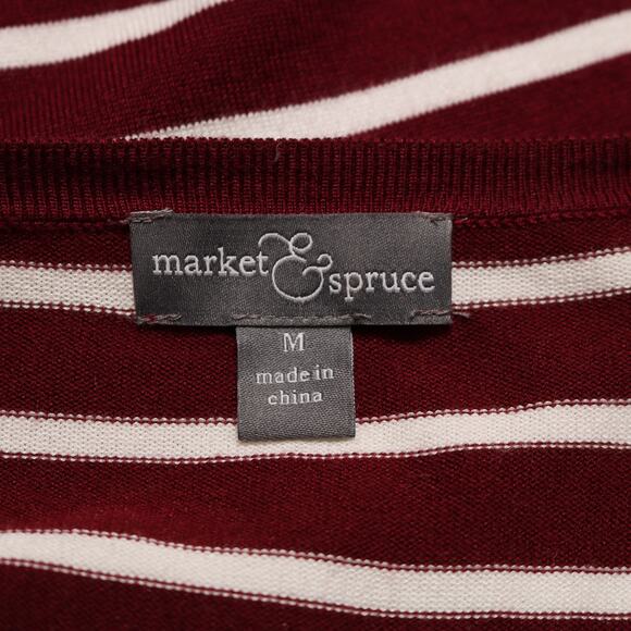 Stitch Fix Striped Waterfall Cardigan Red White Open Front Elbow Patch Size M - Picture 5 of 9